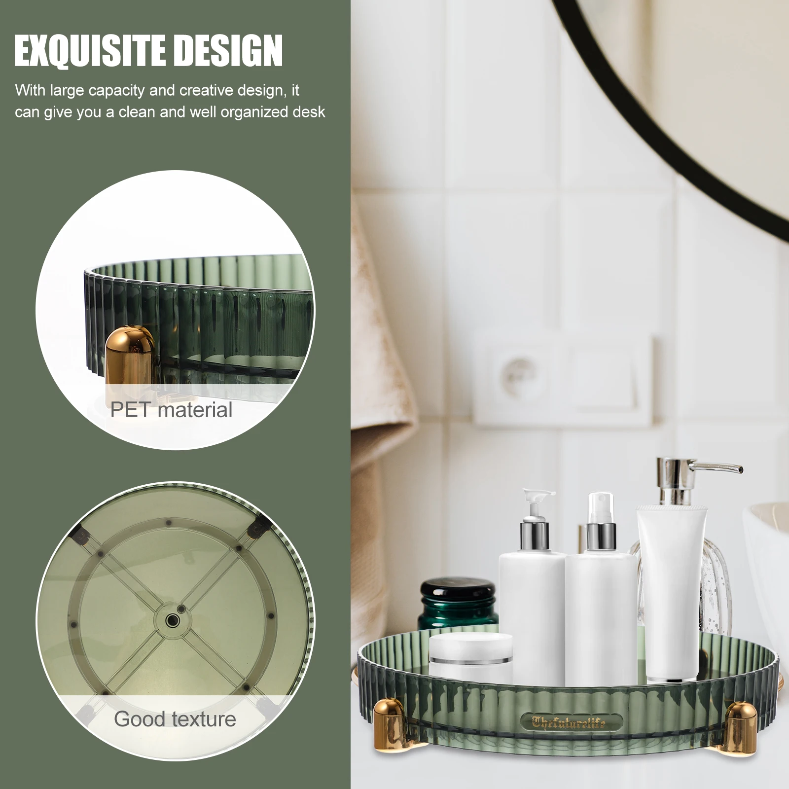 

Round Rotating Organizer Tray Transparent Spice Jar Holder Bathroom Storage Rack Non-Slip Desktop Turntable Cabinet