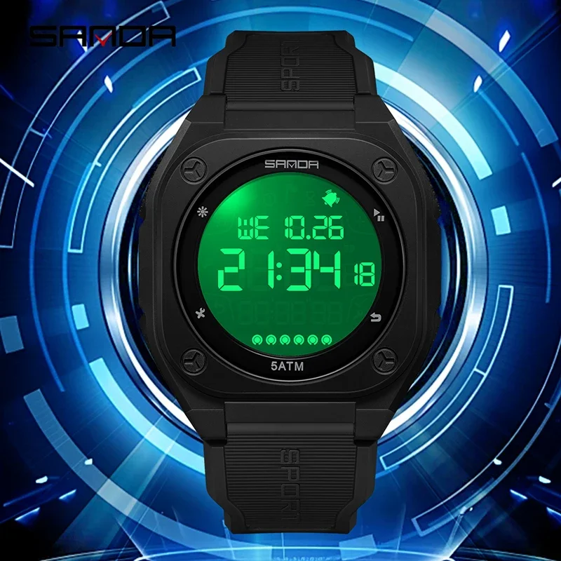 SANDA Fashion Outdoor Sports Electronic Watches for Man Multi Functional Date Week Luminous Waterproof Men Digital Wrsitwatch