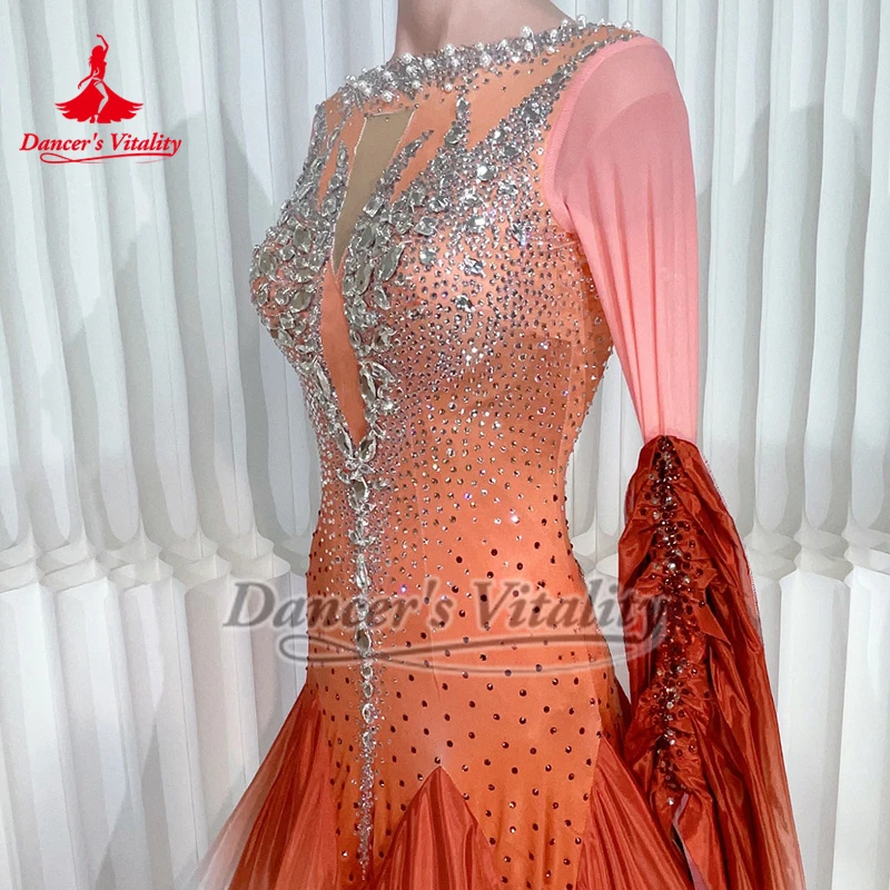 Gradiëntkleuren Ballroom Dans Parel Zijde Aangepaste Grote Schommel Jurken Volwassen Vrouwen Tango Foxtrot Professionele Competitie Kleden