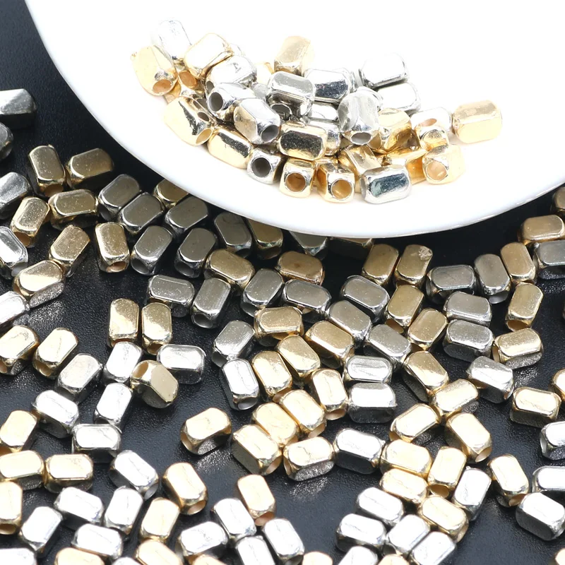 100pcs 3x5mm Gold Color Silver Color CCB Spacer Beads Cube Acrylic Loose Seed Beads For Jewelry Making Diy Findings Accessories