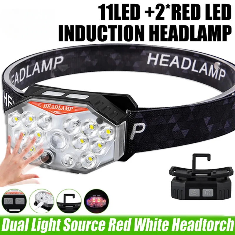 

Powerful 13LED Sensor Headlamp Type-c Rechargeable Headlight Led Head Flashlight with Built-in Battery Fishing Camping Lantern