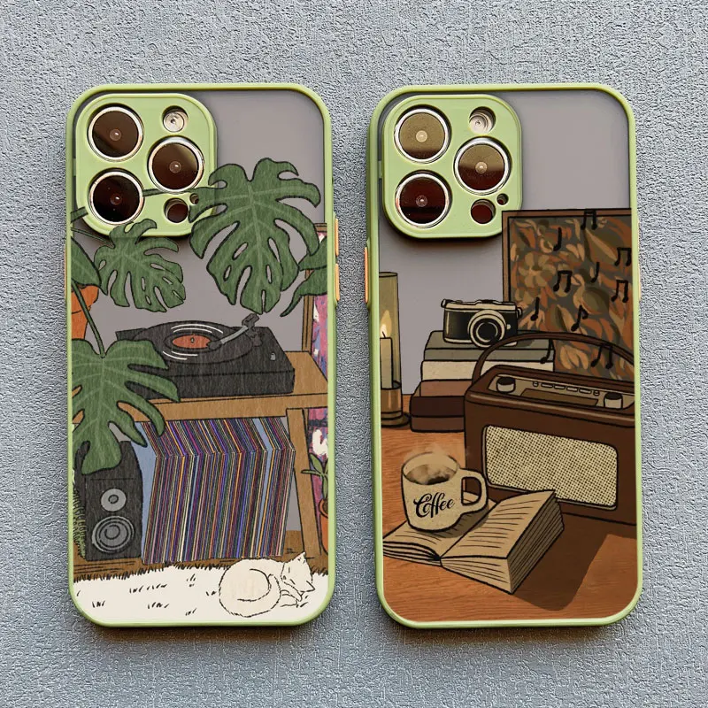 Table Cat Phone Case For iPhone 17 16 15 14 13 Pro Max 13 12 Mini 11 Pro Max X XR XS 16 15 14 Plus Retro style Cover Shockproof