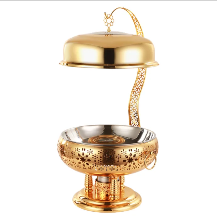 Commercial Stainless Steel Hanging Chafing Dish Food Warmer 8L Golden Trim Hotel Wedding Banquet Buffet Catering