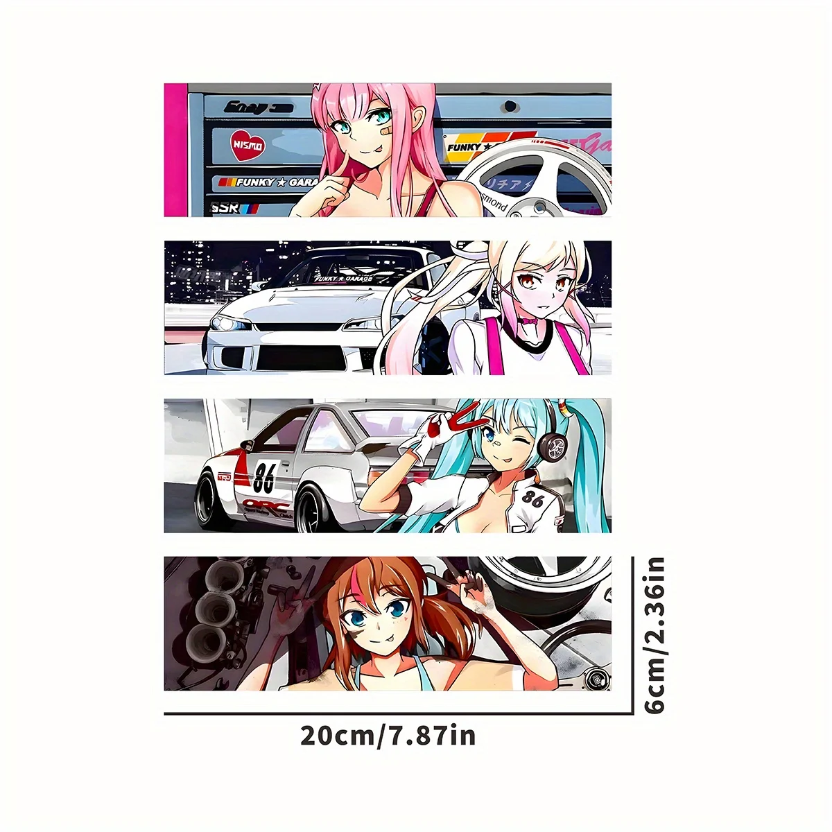 4pcs Anime Street Racer Girl Vinyl Itasha Decals Car Motorcycle Moto Helmet Body Tank Reflective Decoration Stickers Accessories view 2