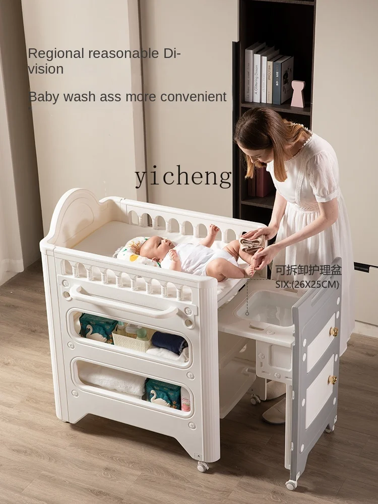 Tqh-Table multifonctionnelle à nervures pour couches, bureau de soins pour bébé, deux en un, boîte de rangement en polymères, proxy T1