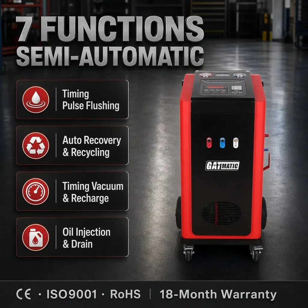GM720-YF Semi-Automatic AC Service Machine R1234yf R134a Recovery Recharge Flush 12L