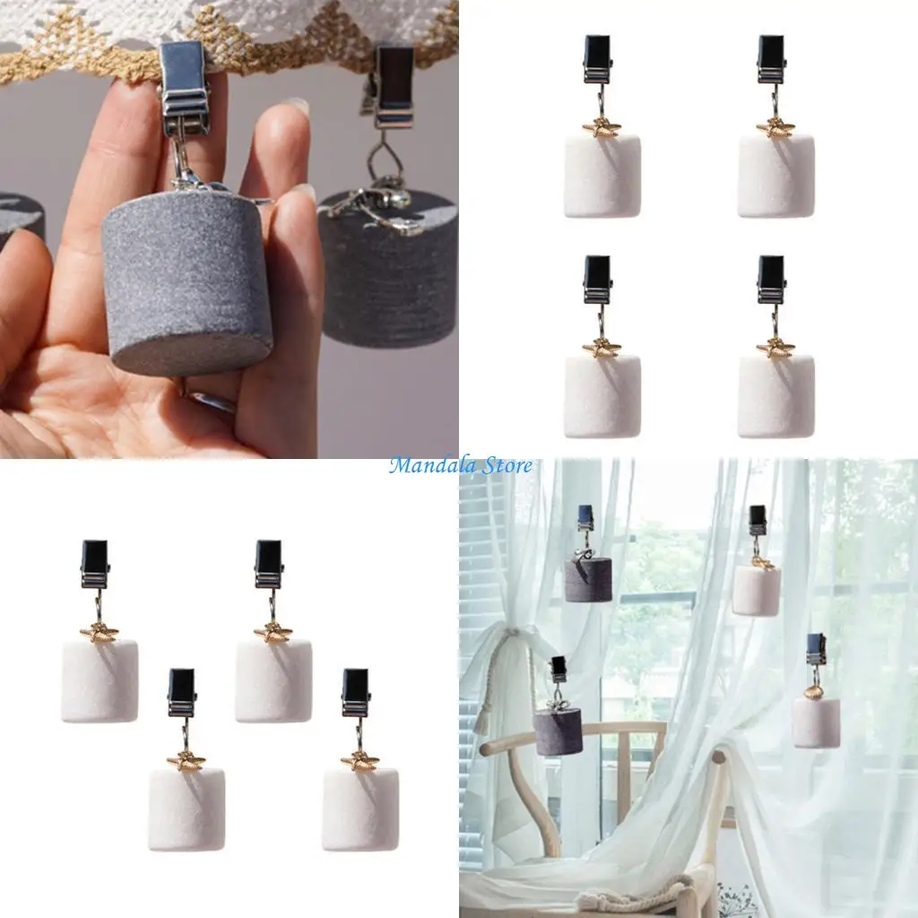 U2JC Tablecloth Clips Natural Marble Stone Weights Polished Finish Stainless Steel Clamps Dining Table