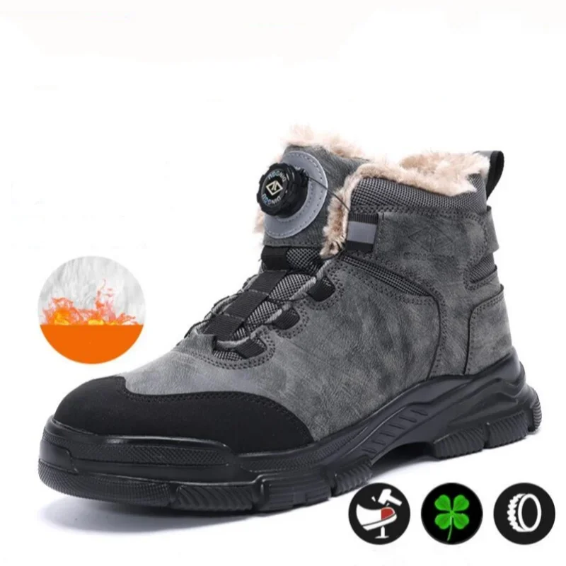 

Fashion Winter Velvet Men Work Safety Shoes Construction Site Indestructible Waterproof Steel Toe Cap Boots Male Footwear