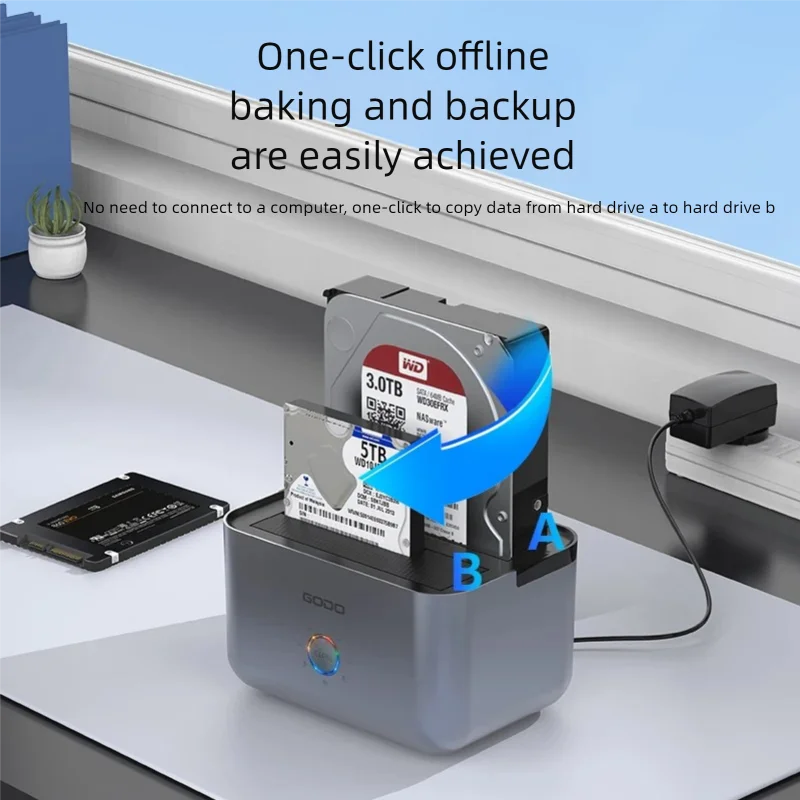 GODO Hard Drive Docking Station USB 3.0 Type C Dual Bay Hard Drive Dock for SATA 2.5/3.5 inch HDD SSD LED Offline Clone view 2