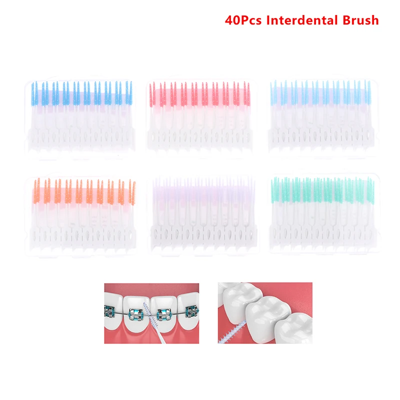 

40pcs Interdental Silicone Brushes Dental Toothpicks Cleaning Brush With Thread Oral Cleaning Tool