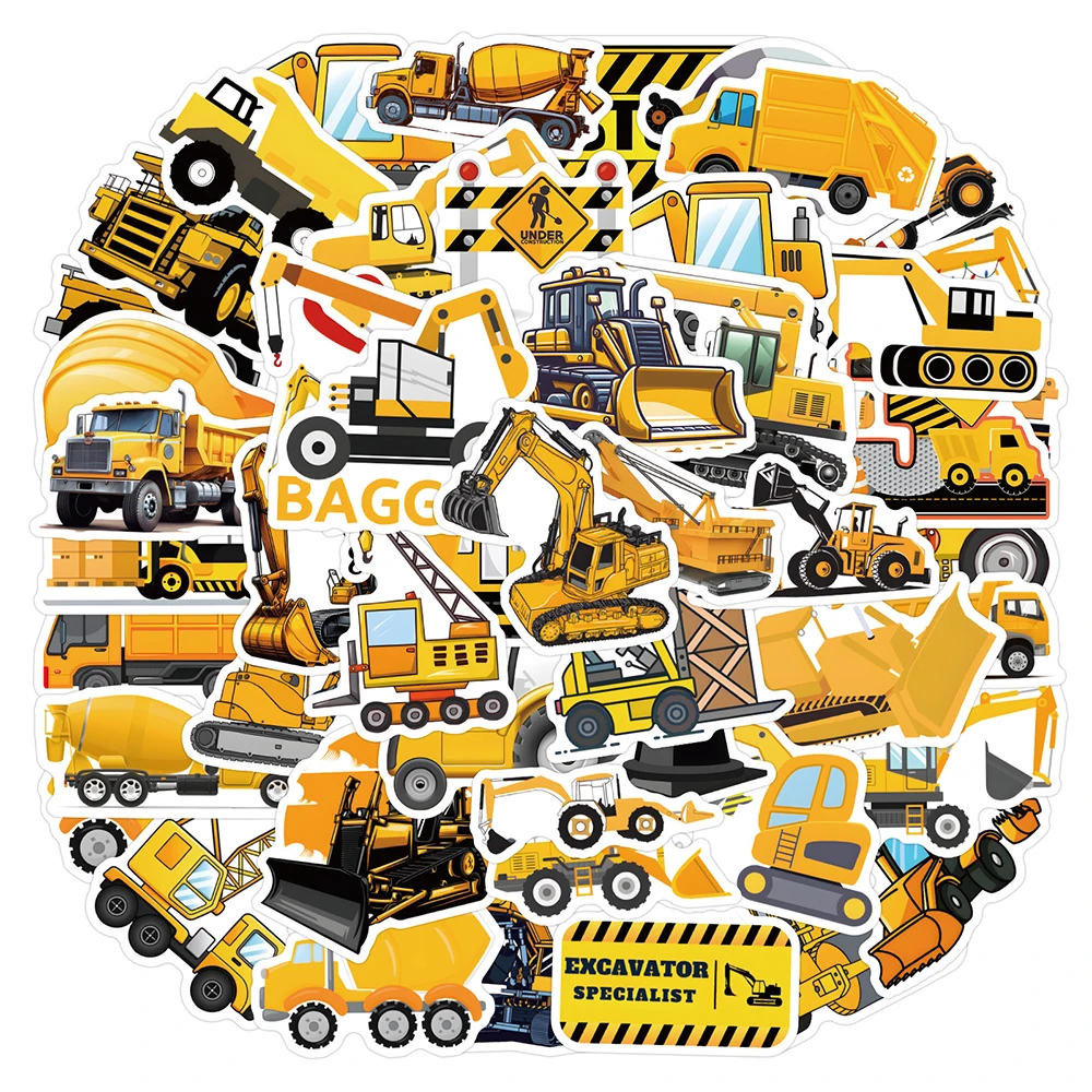 

10/30/55pcs Engineering Vehicle Excavator Stickers Cartoon Creative Sticker for Kids Toy Laptop Scrapbook Phone Graffiti Decals