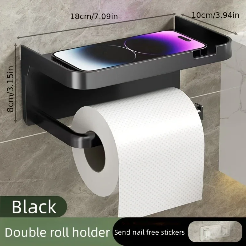 [Schlanker Toilettenpapierhalter] Robuster schwarzer Toilettenpapierhalter mit Ablage |   Wandmontierter Taschentuchspender für Badezimmer