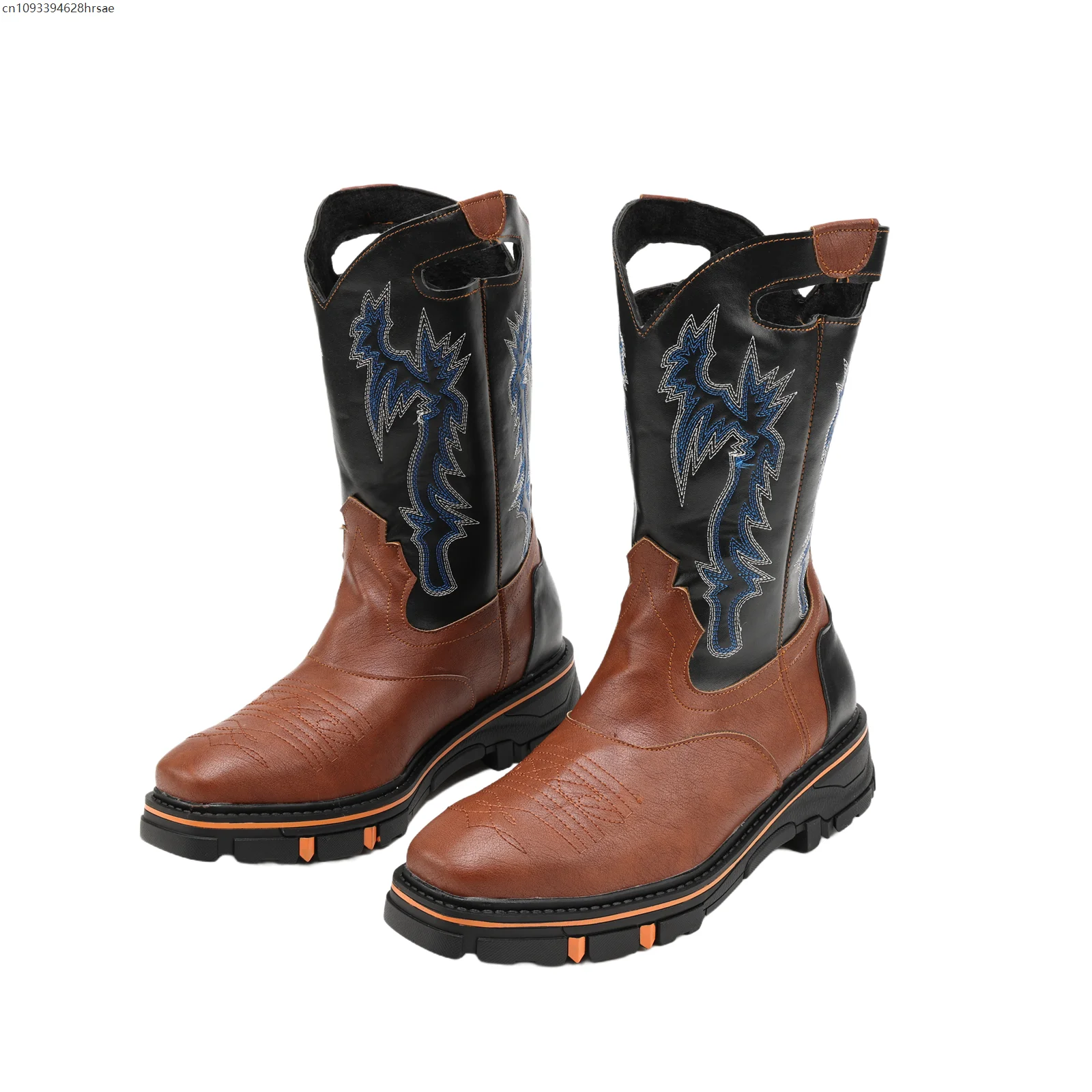 Luxury Embroidery Men Boots Mid Calf Western Cowboy Motorcycle Boots Pointed-toe Mid-calf Male Boots Retro Designed Men Shoes