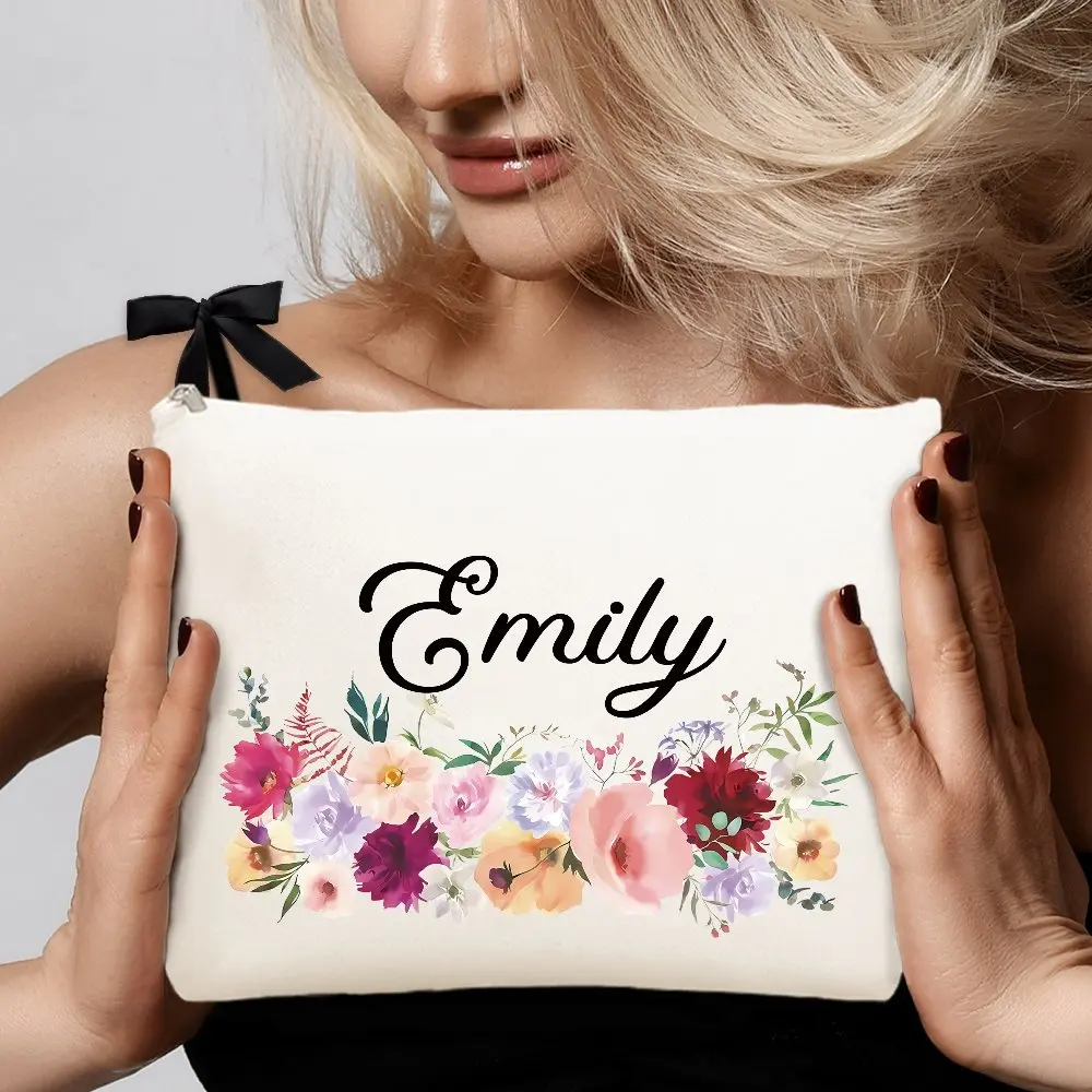 

Watercolor Floral Custom Name Makeup Bag Personalized Cosmetic Pouch Watercolor Personalized Bag Travel Storage Makeup Bag
