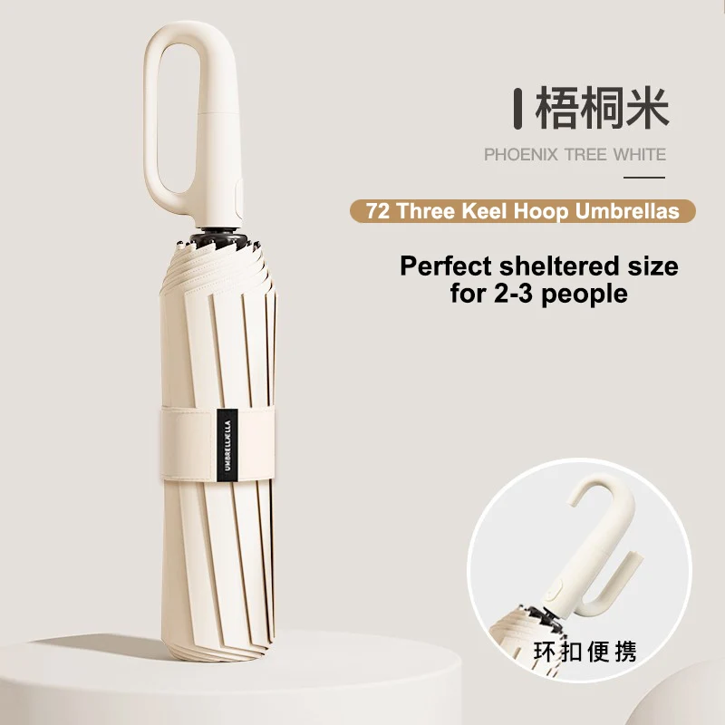 Reinforce Ring Clasp Fully Automatic Umbrella Men Women Folding Windproof Strong Waterproof Sturdy Sunscreen Umbrella