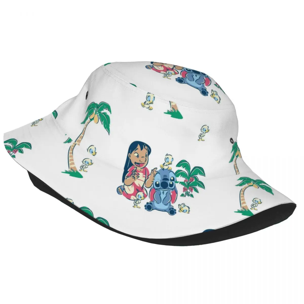 Girls Kawaii Lilo & Stitch Cartoon Bucket Hat Accessories Kawaii Bob Hat For Travel Headwear UV Protection