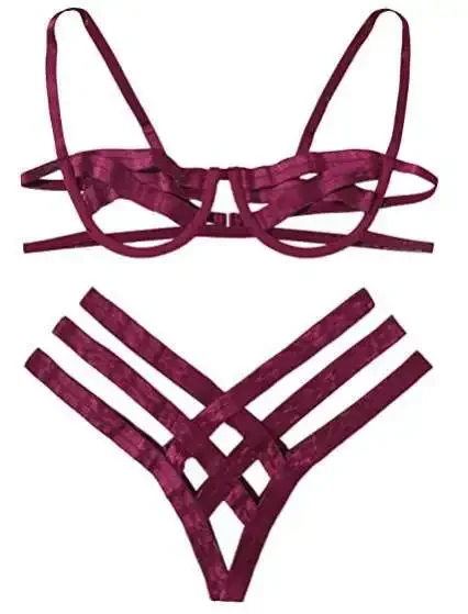 Sexy spodní prádlo Bondage Harness Sexy Lingerie Podprsenka Brief Set Dámské erotické duté černé bez košíčků Podprsenka Cage Sexy Intimates Exotické spodní prádlo - náhled 5