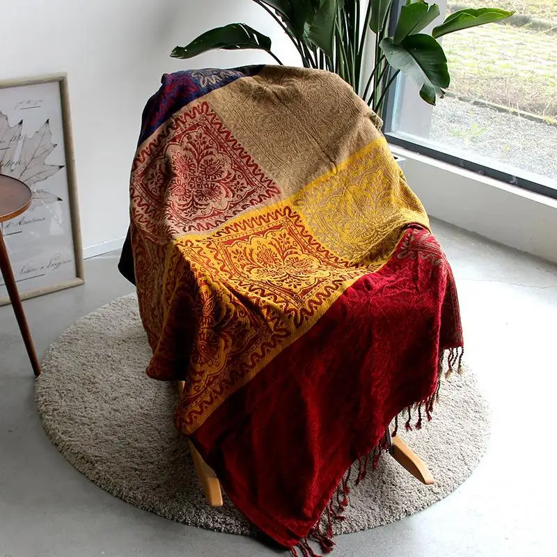 

Full-Coverage Sofa Blanket Cover Drape Curtain Naptime Air Conditioner Throw Pillowcase Bohemian Style Geometry Pattern