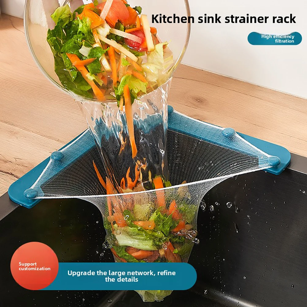 Kitchen Sink Triangle-Filter Rack Anti-Clogging Storage Holder And Trash Bag Dispenser For Food Waste Disposal