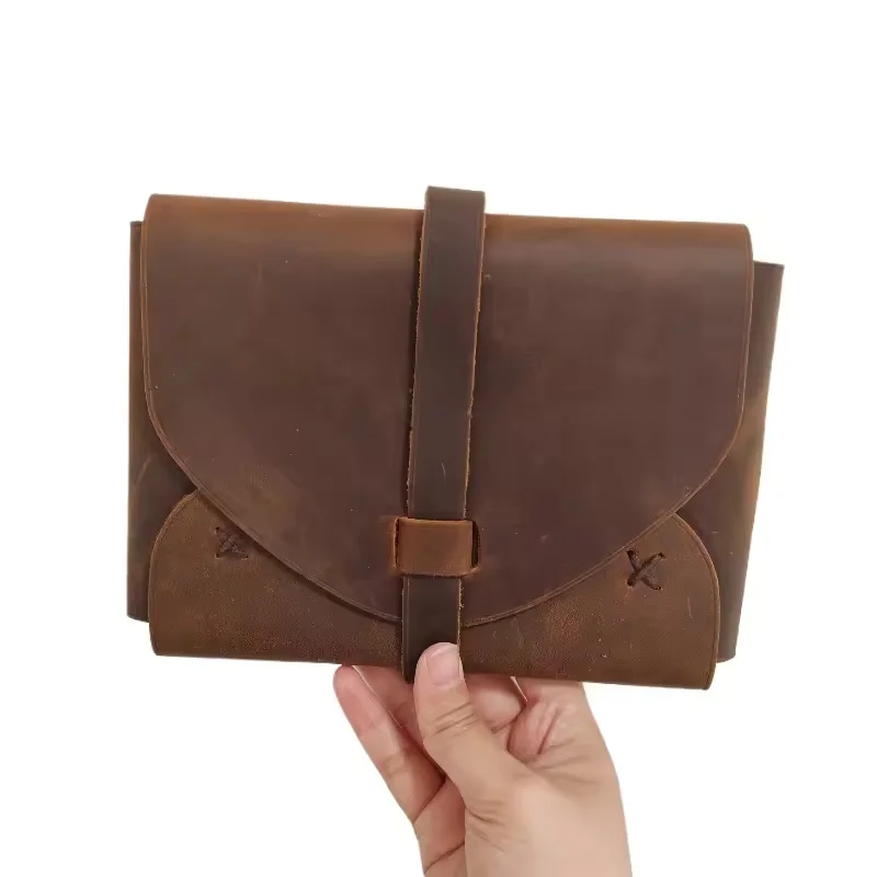 

Handmade Vintage Style Genuine Leather Book Cover Horsehide Envelope Style Personalized Creative Book Protection
