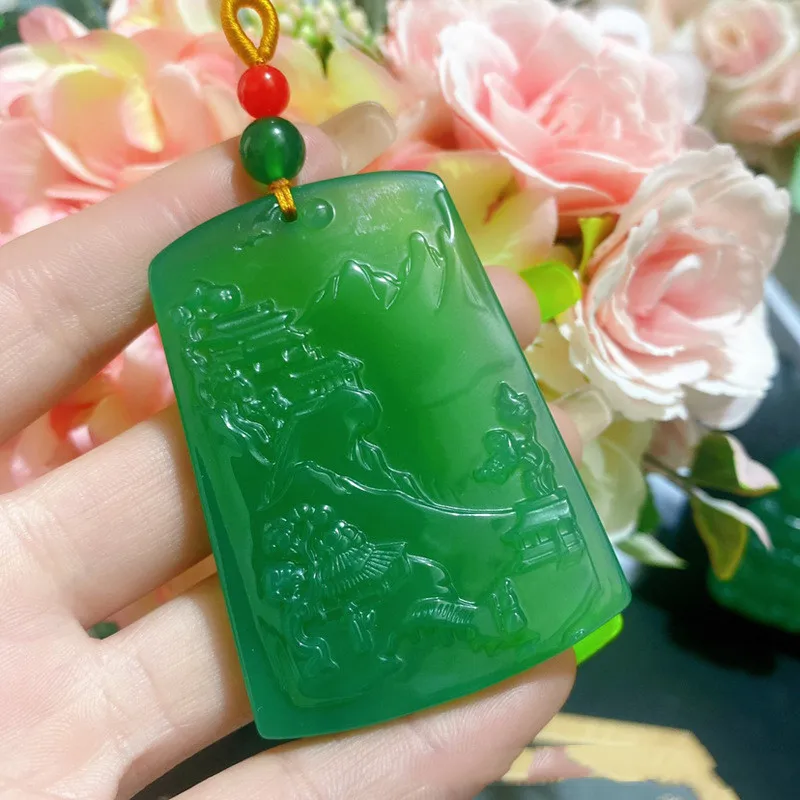 

Brazil Natural Agate Ice Variety Chrysotile Landscape Pendant for Men and Women Artistic Conception Landscape Pendant