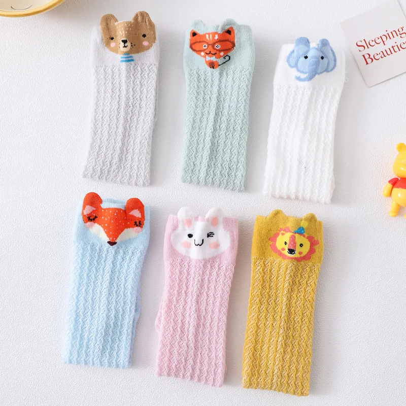 Chaussettes d'été fines en maille de coton pour enfants, bas respirants pour bébé fille, moustiquaire, dessin animé, vente en gros, 3 paires