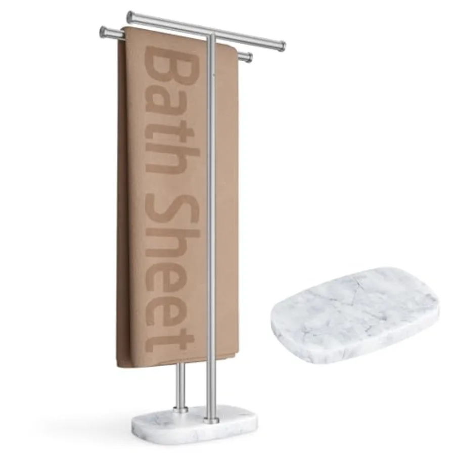 

Free Standing Bath Towel Racks for Bathroom 2-Tier Towel Stand for Bathroom Floor 3X Thick Natural Marble Base Oval Shape Pro-G
