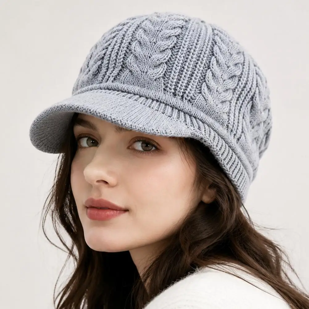 Fleece Lined Bucket Hat Winter Knitted Peaked Cap with Visor Women’s Fleece Lined Brimmed Hat Warm Autumn Weather for Travel