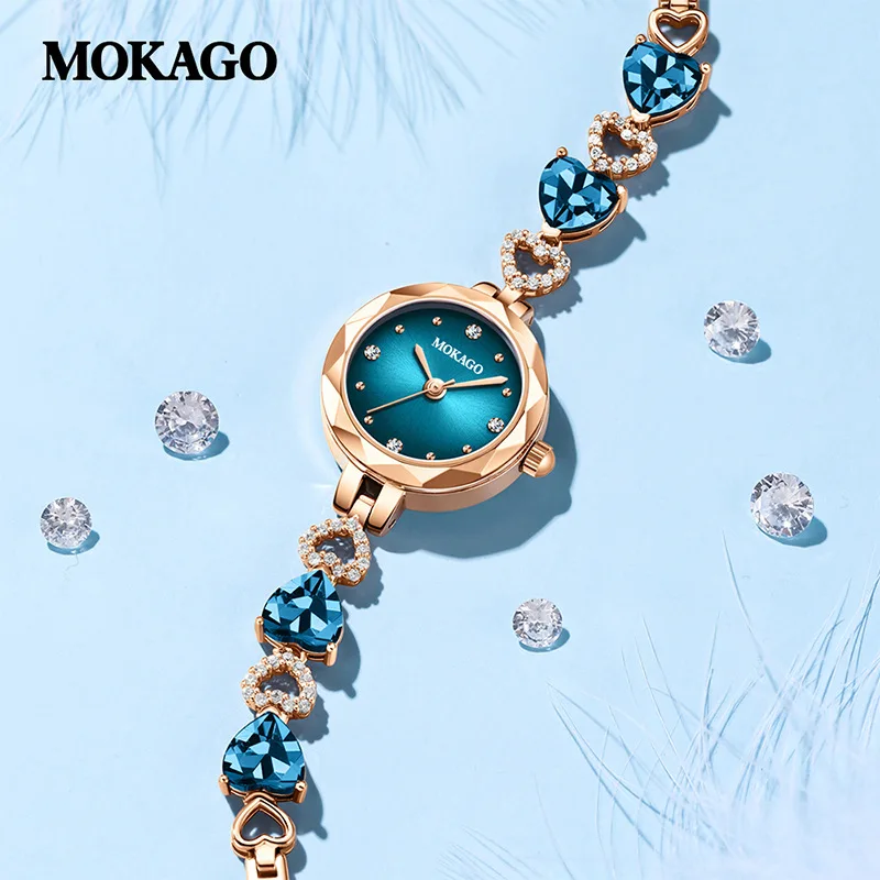 MOKAGO Rose Gold Women's Watch Luxury Quartz Movement Stainless Steel Bracelet Dress Wristwatch Timepiece for Girls