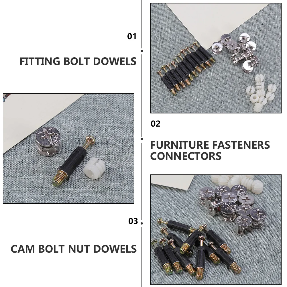 24 Sets Fastening Connector Cam Lock Fitting Fasteners Furniture Connecting Dowels Bolts Screw Fittings Nuts Iron