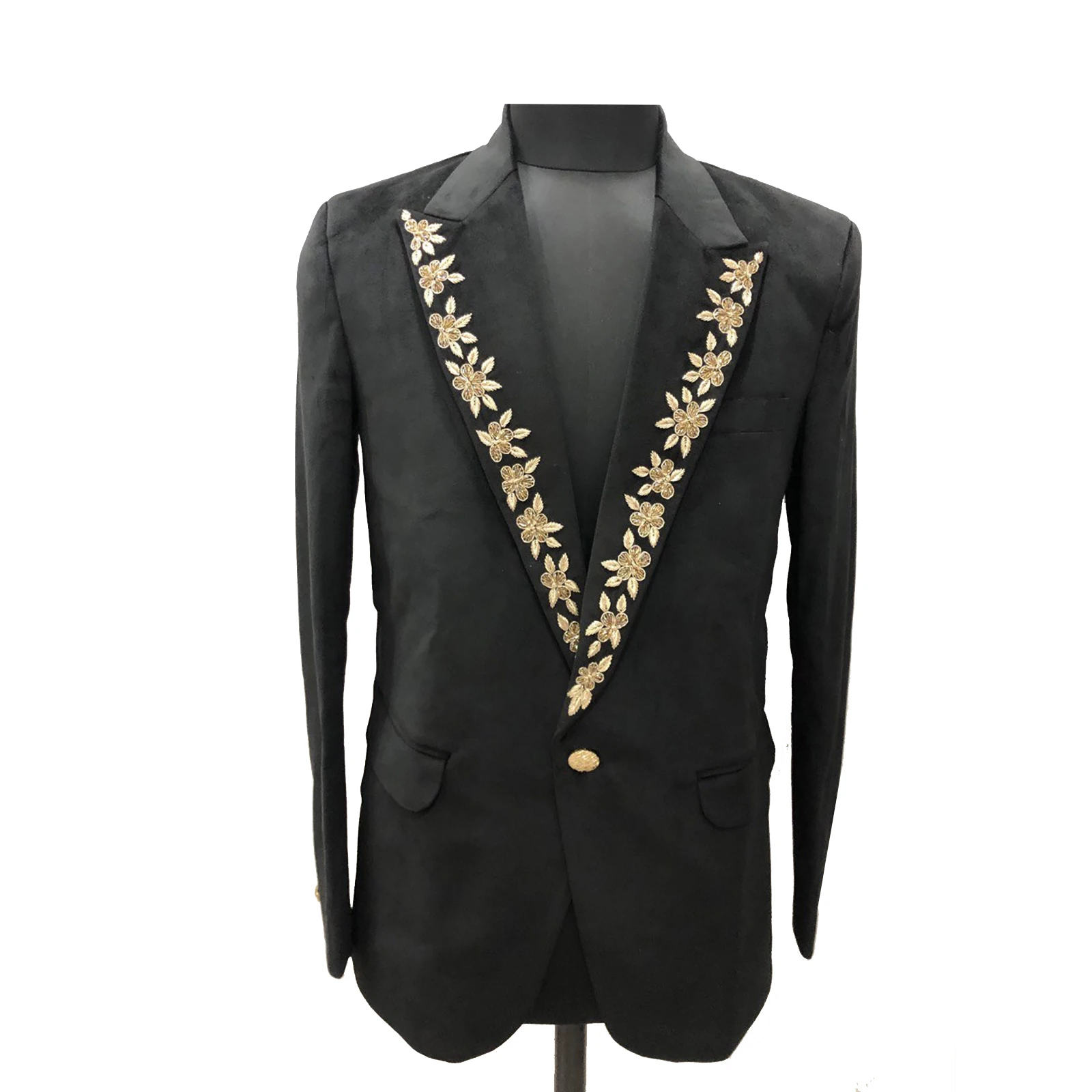 Schwarze klassische Herren Hochzeit Blazer Applikationen Peak Revers Bräutigam tragen Slim Fit Smoking Abend Abschluss ball maßge schneiderte nur Jacke