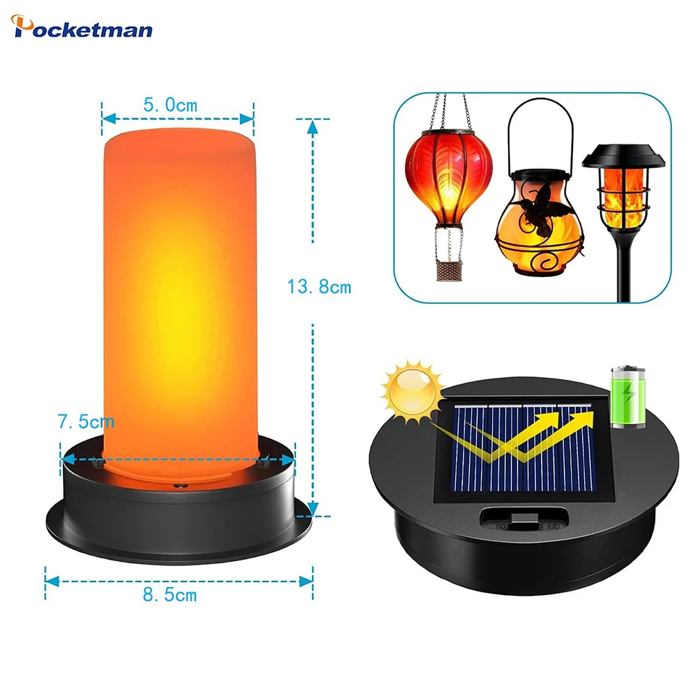 Solar Light Replacement Tops Flickering Flame, Waterproof LED Parts for Hot Air Balloon Lanterns Outdoor Lantern Replacement Kit