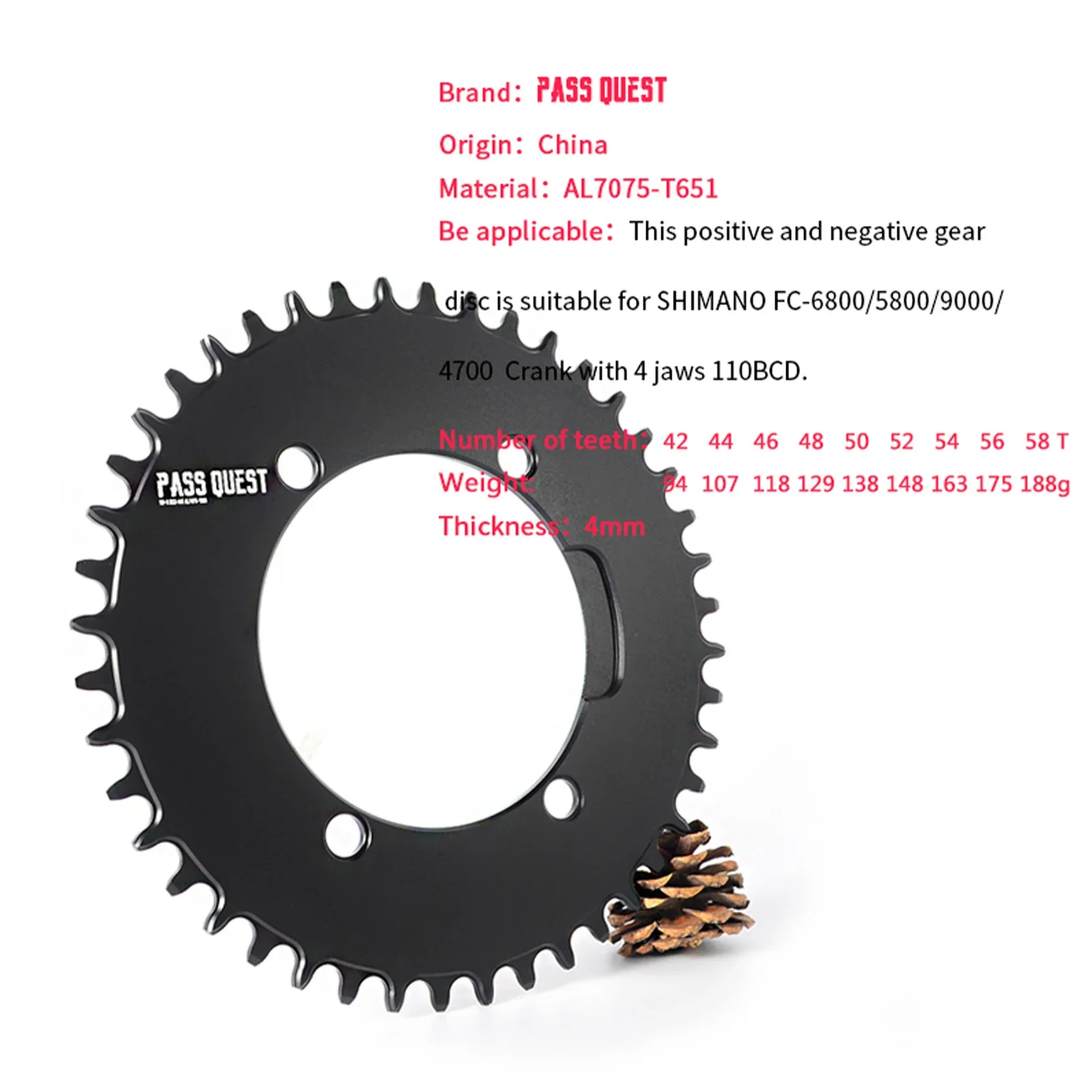 110 BCD Chainring for Shimano R2000 R3000 4700 5800 6800 Narrow Wide Single Chainwheel 42T 44T 46T 48T 50T 52T 54T 56T 58T 60T