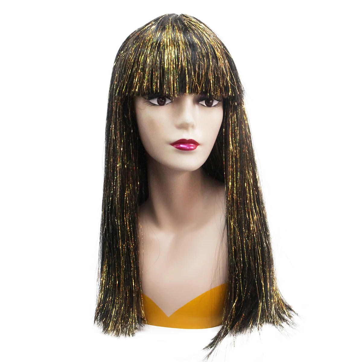 Yellow Laser Hair Black Long Straight Hair High Quality Synthetic Wig-Suitable for Daily Wear Anime Party Wear