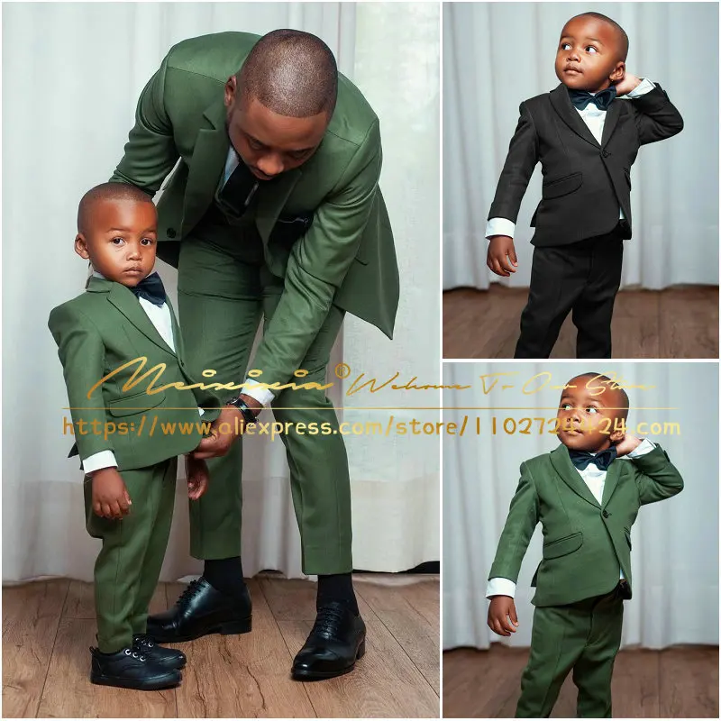 Dark Green Suit For Boys Casual Fashion Jacket Pants 2 Piece Wedding Tuxedo Kids Slim Fit Blazer 2-16 Years Old Custom Clothes