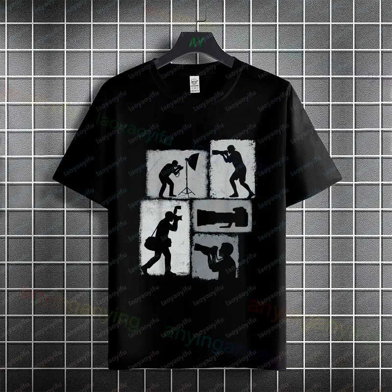 Fashion Outdoor Graphic T-shirt - Photography Silhouette Slogan & Camera Print Short Sleeve 100% Cotton Tee Casual Streetwerar