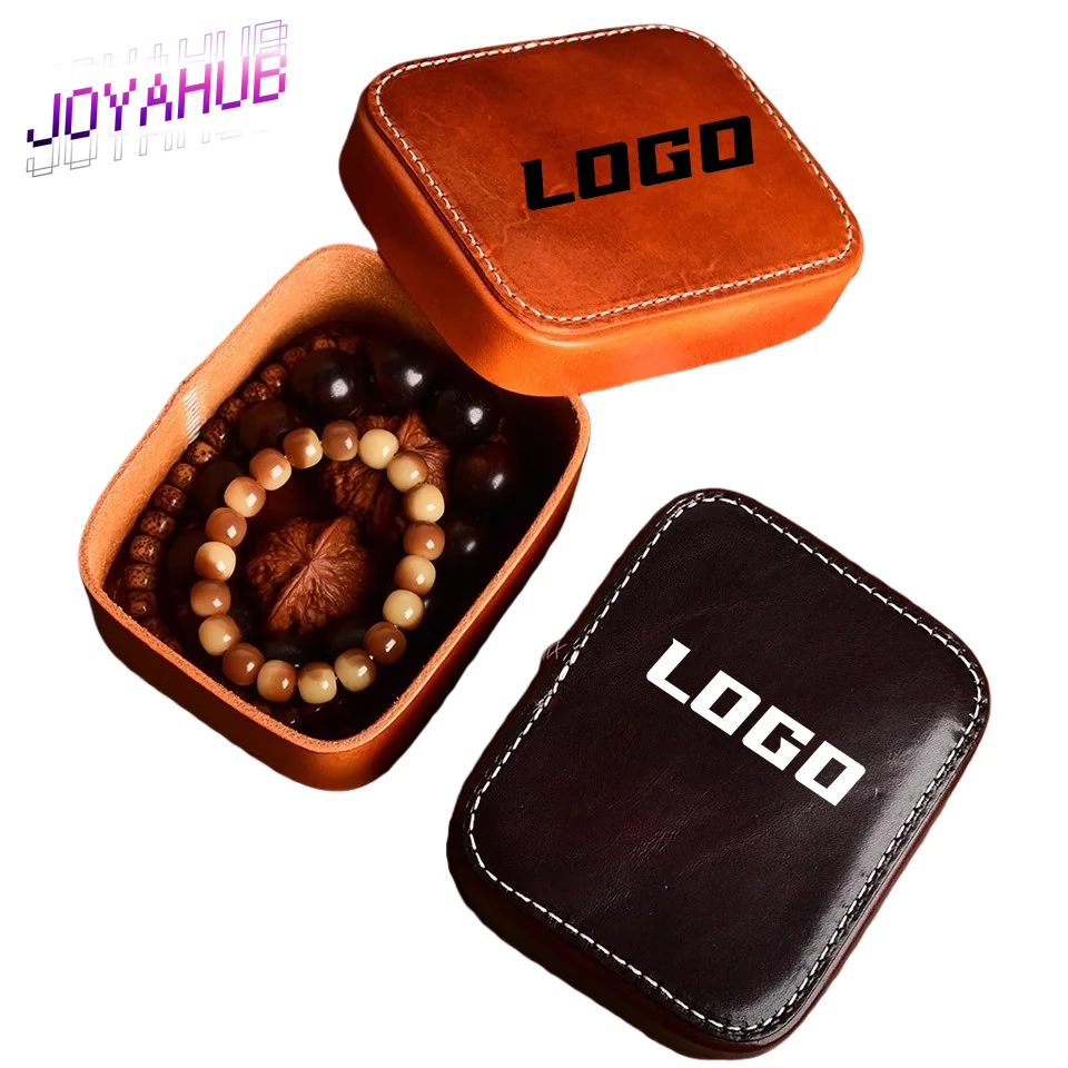 Customized LOGO Elegant Retro Planttanned Cowhide Gold and Silver Jewelry Box Playful Storage Box Hand String Walnut Square