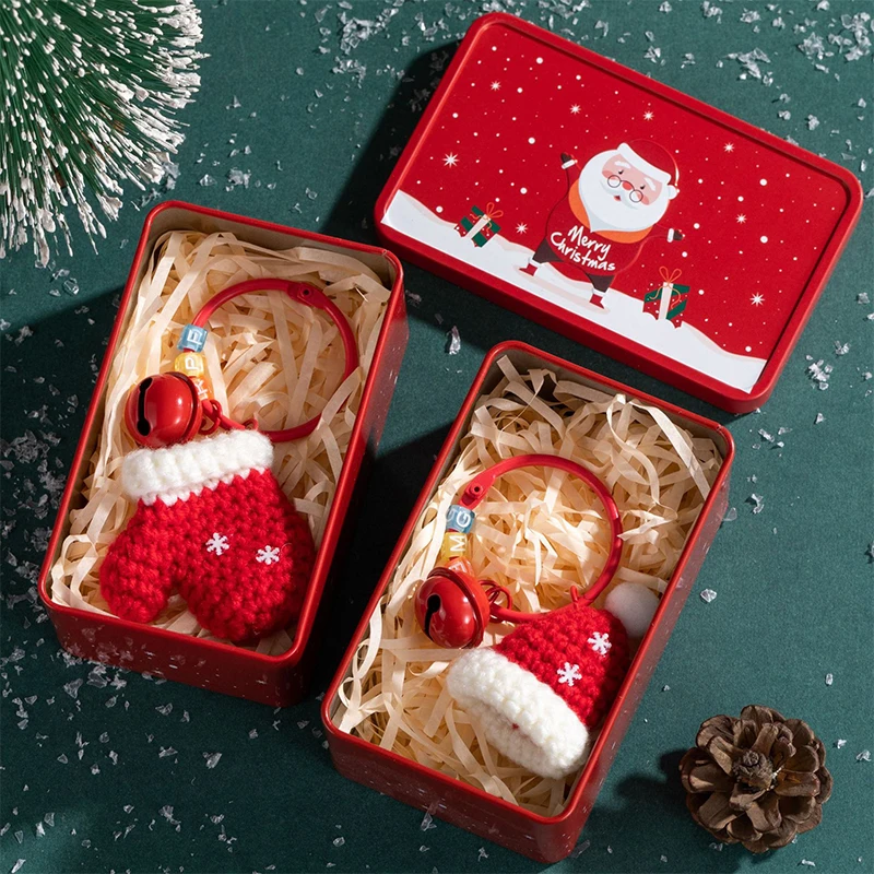 Christmas Crocheted Pendant Creative Wreath Pendant Decorative Bag Ornament Christmas Decoration With Tin Box