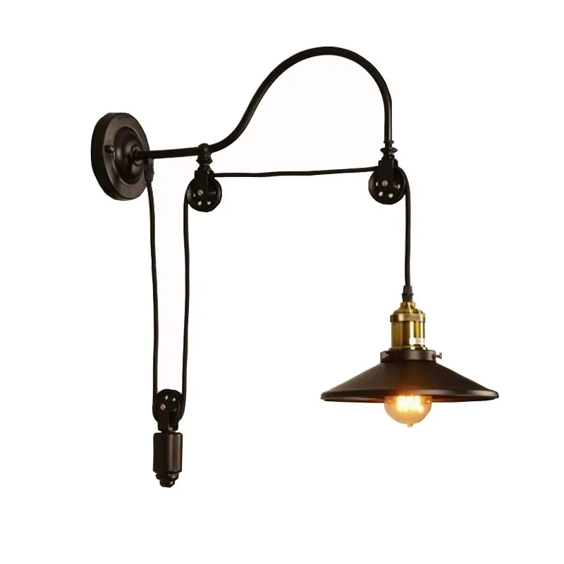 

Retro Loft Wall Lamp American Industry Adjustable Iron Pulley Light For Bedroom Restaurant Corridor Cafe Bra Wall Sconce