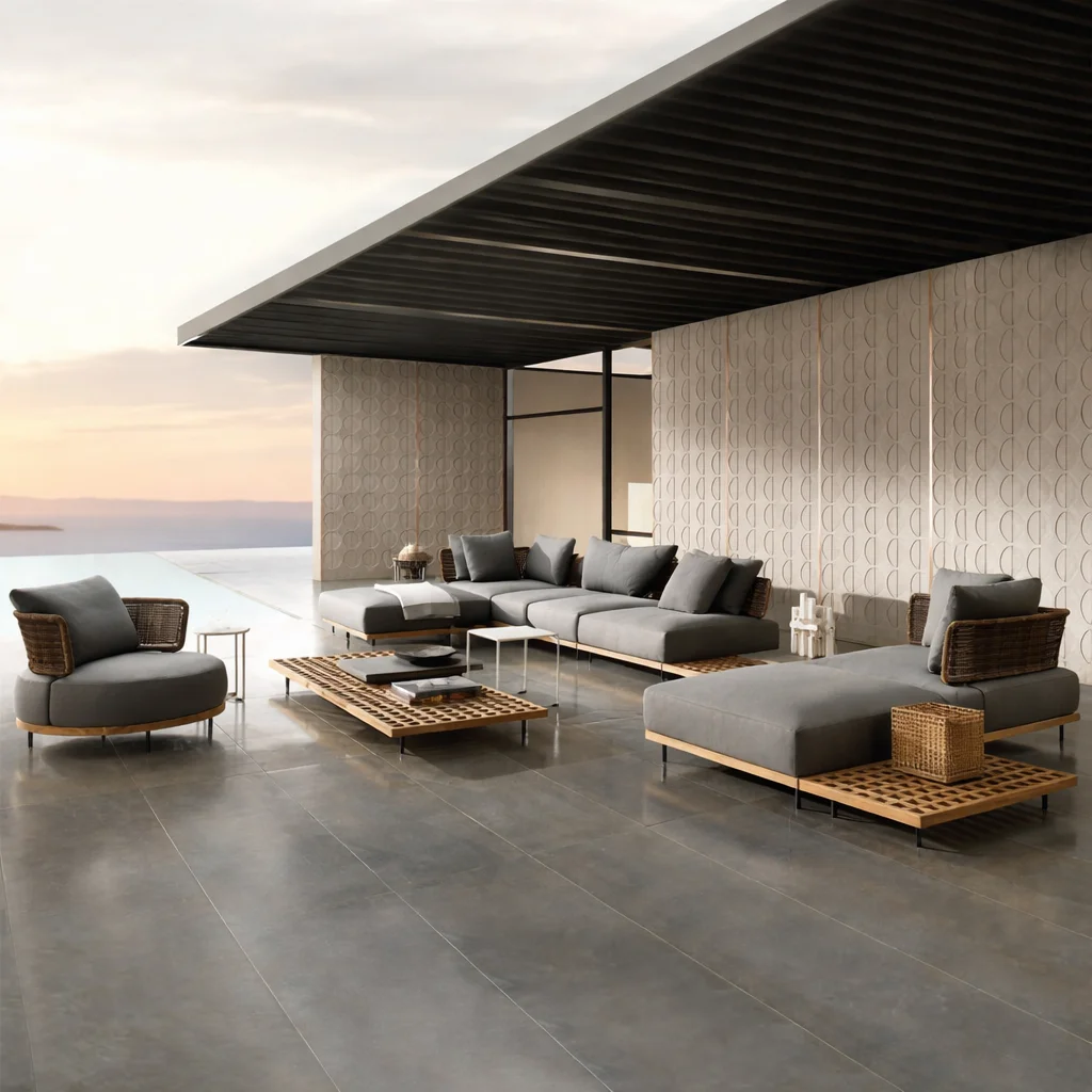 Garden Patio Set Luxury Outdoor Furniture Garden Wood Outdoor Leisure Balcony Sofa Modern Villa Outdoor Sofa