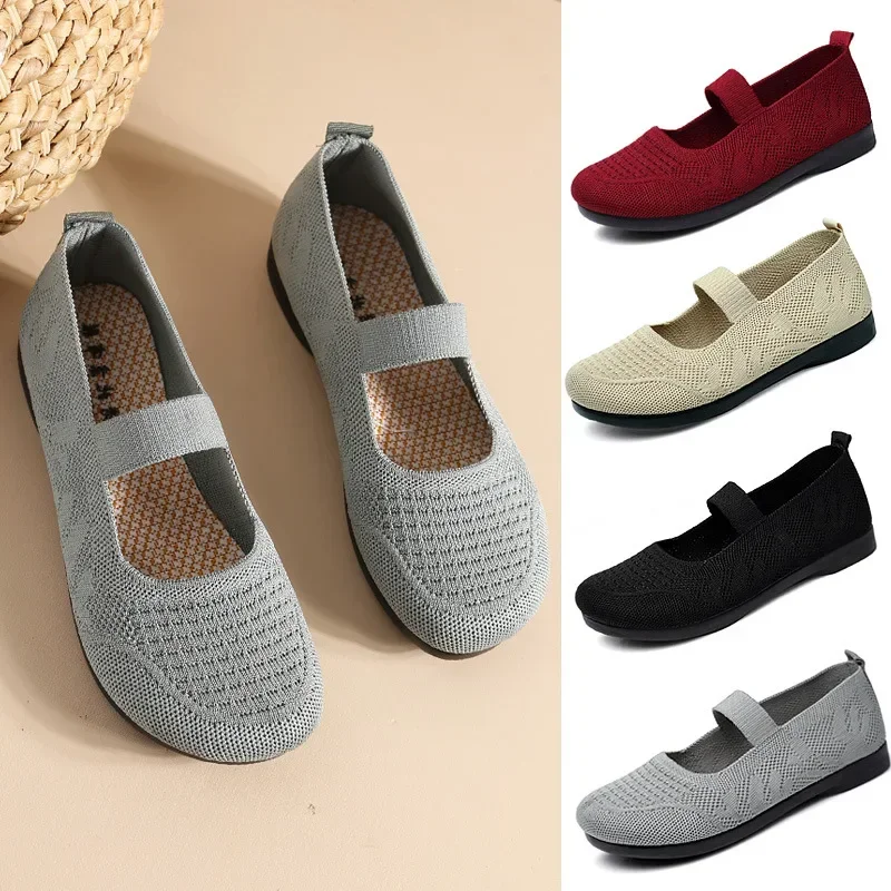 Women\'s Lightweight Breathable Flats Shoes New Casual Sneakers Women Comfortable Casual Soft Knitted Walking Shoes 2024