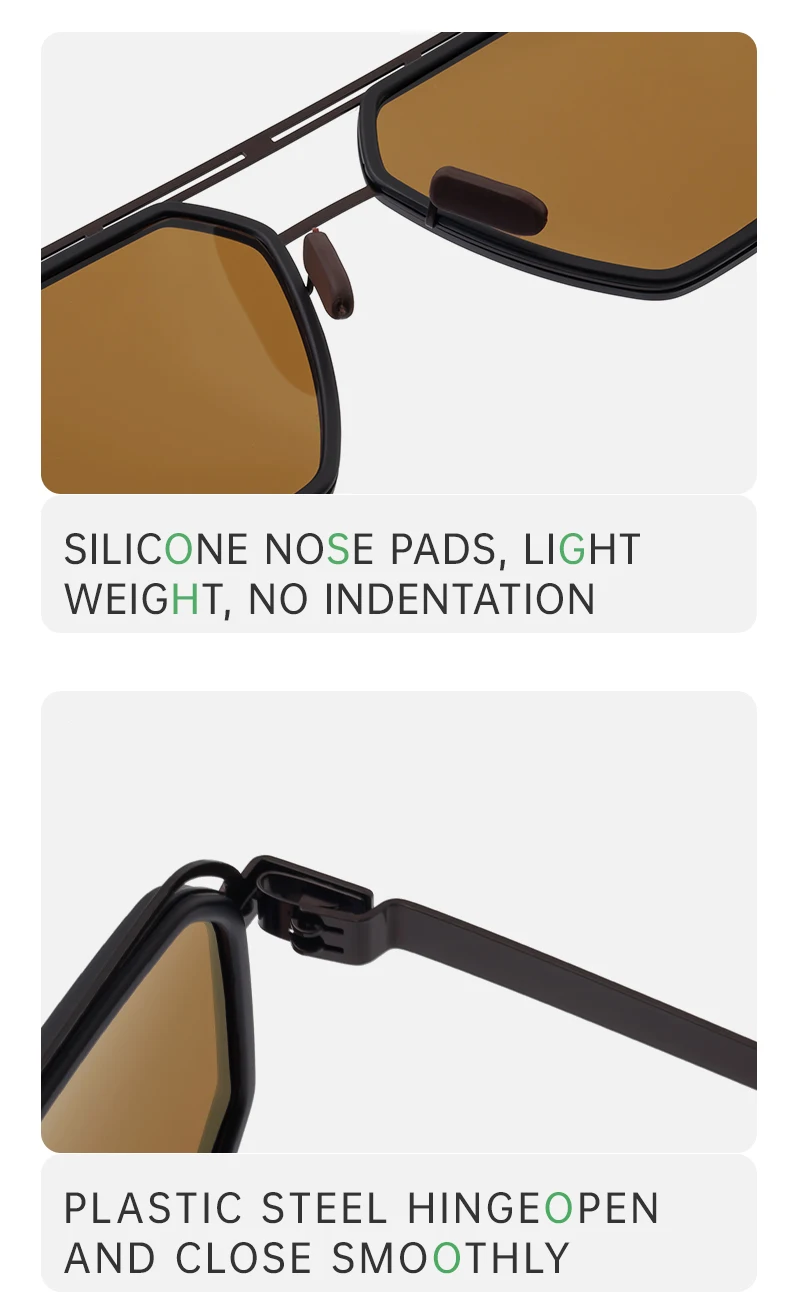 Übergroße quadratische Steampunk-Polarisierte Sonnenbrille für Herren – Luxusmarke 2026 mit Doppelsteg und Polygon-Design – Punk-Sonnenbrille für Männer – Detail 12