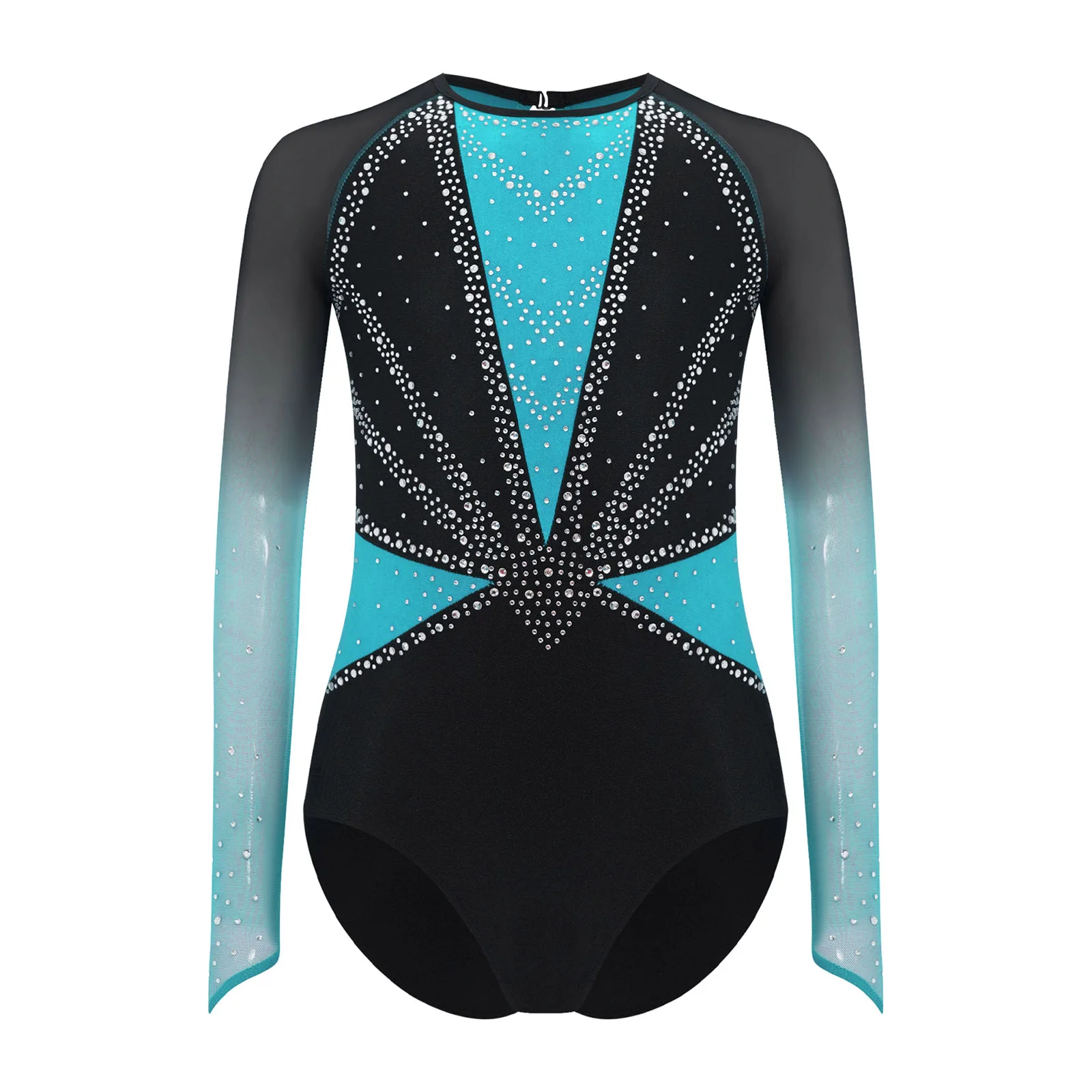 أطفال بنات الجمباز يوتار لامعة الراين طويلة الأكمام الباليه الرقص Unitards الشكل التزلج تجريب حللا الأداء