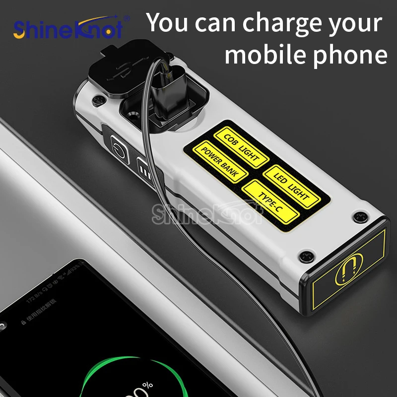 Power Bank Rechargeable Light Led Cob Rechargeable Work Night Light Power Display Red Blue Warning Emergency Lamp With Magnetic