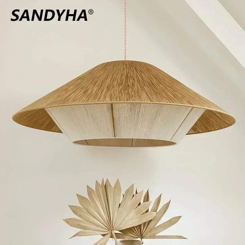 

Japanese Style Pendant Lights Vintage Hemp Rope Chandelier for Living Room Dining Lighting Bedroom Home Decoration Hanging Lamp