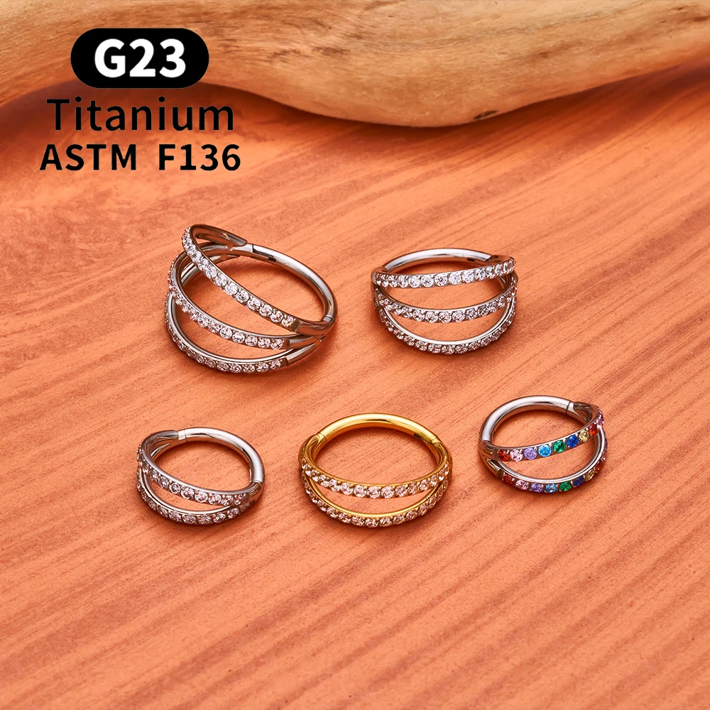 F136 G23 Titanium Nose Ring 16G Hinged Segment CZ Septum Clicke Daith Earrings Hoops Ear Cartilage Tragus Helix Piercing Jewelry