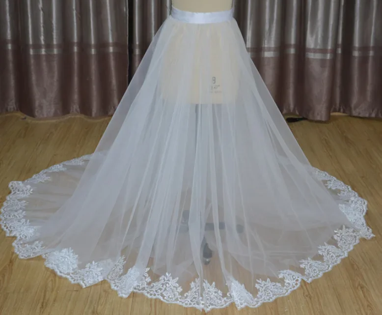 white Detachable Bridal Skirt Wedding Overskirt 2 Layers Removable Tulle Skirt with Lace Bridal Tulle Overskirt custom size