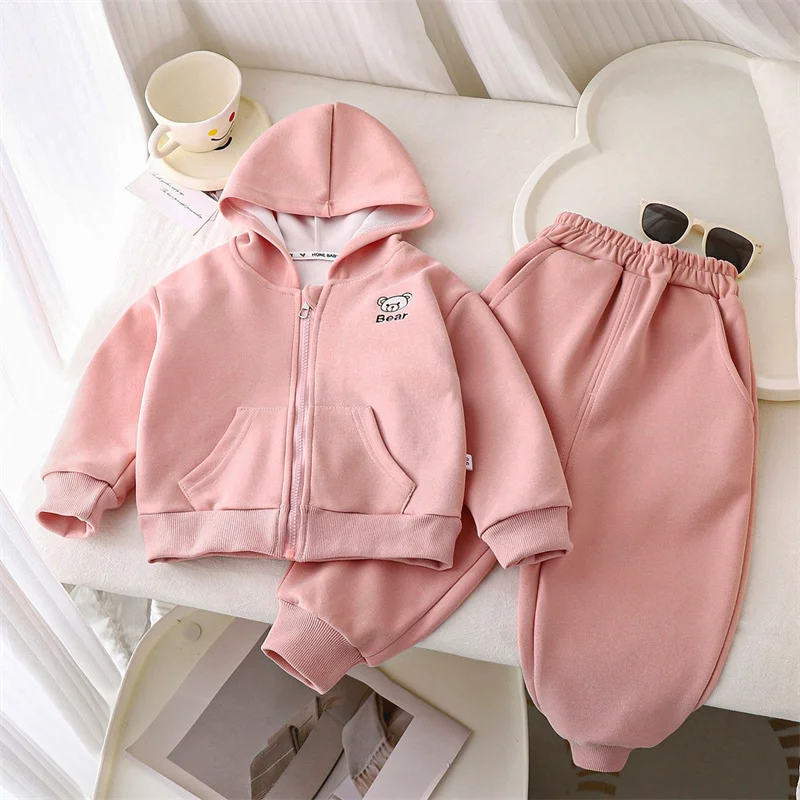 

Girl's Sports Sets Kids Hooded Jacket Pants 2-Piece Spring Autumn Children's Cartoon Casual Outfit Boys Loose Zipper Suit 2-8Y