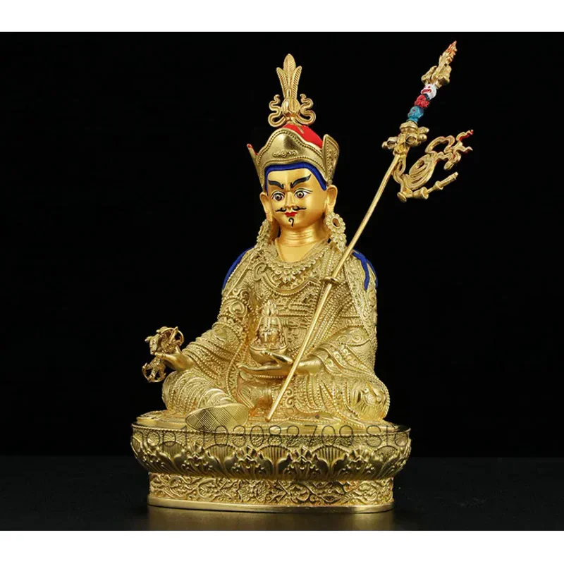 

21CM # High grade GOOD Buddha -HOME Hall efficacious Protection Gold-plated Guru Padmasambhava buddha Buddhist Tantra statue