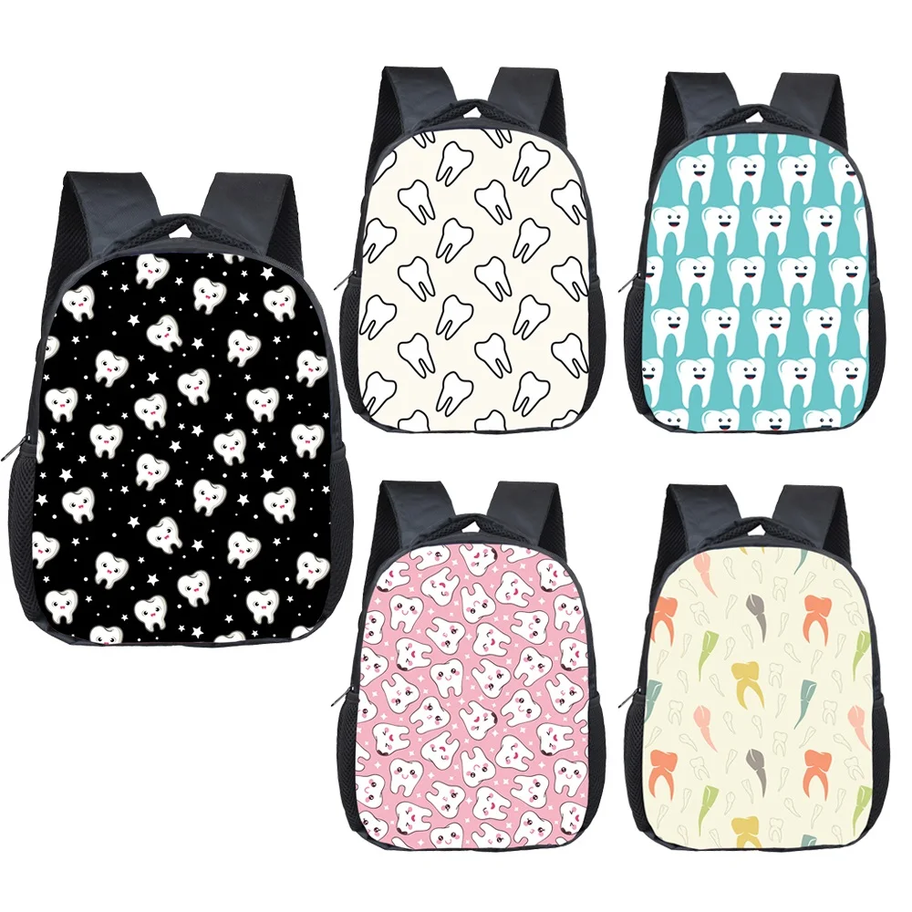 Mochila con estampado de dentistas para niños de 2 a 4 años, Bolsa Escolar con dientes de dibujos animados, 12 pulgadas